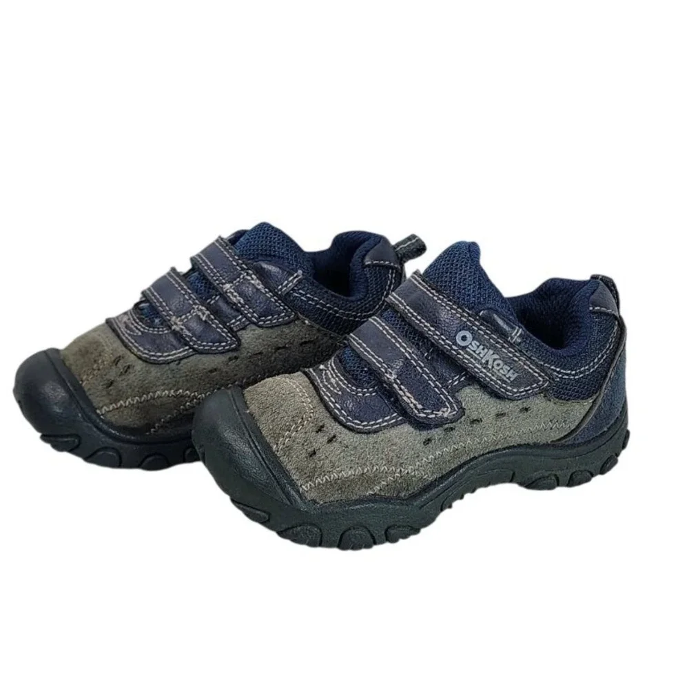 OshKosh B'gosh Kids Size 7M Navy Blue‎ Gray Hook and Loop Athletic Shoes
